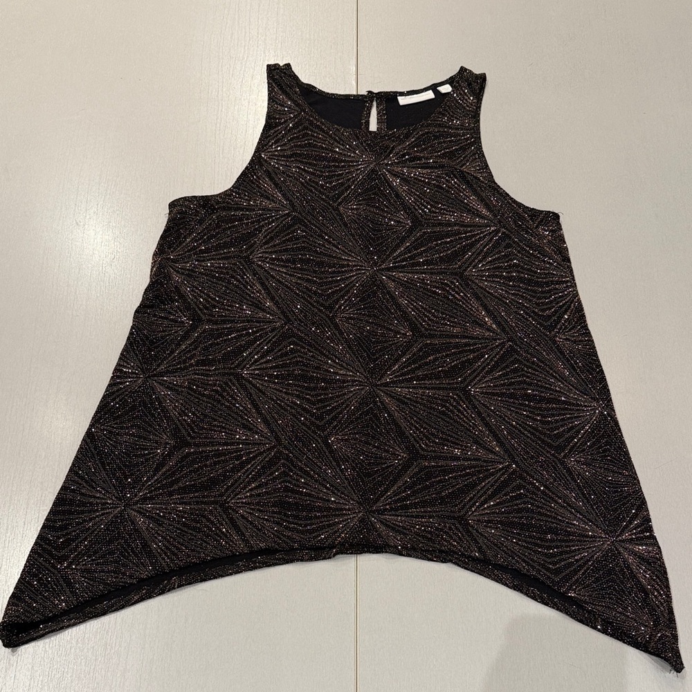 New York & Company Black Sparkle Geometric Tank Top